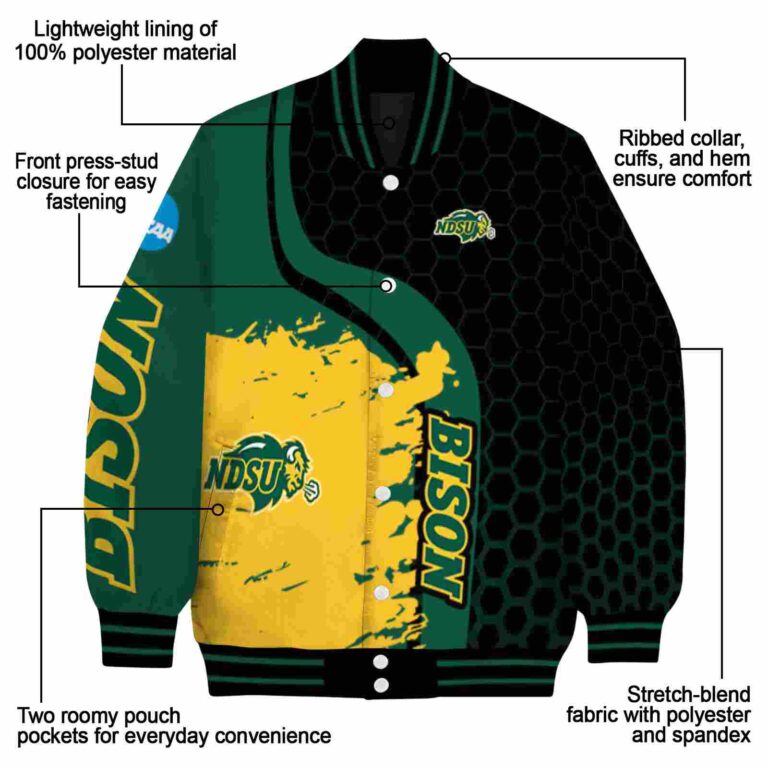 north dakota state bison hexagonal pattern green black jacket new arrival