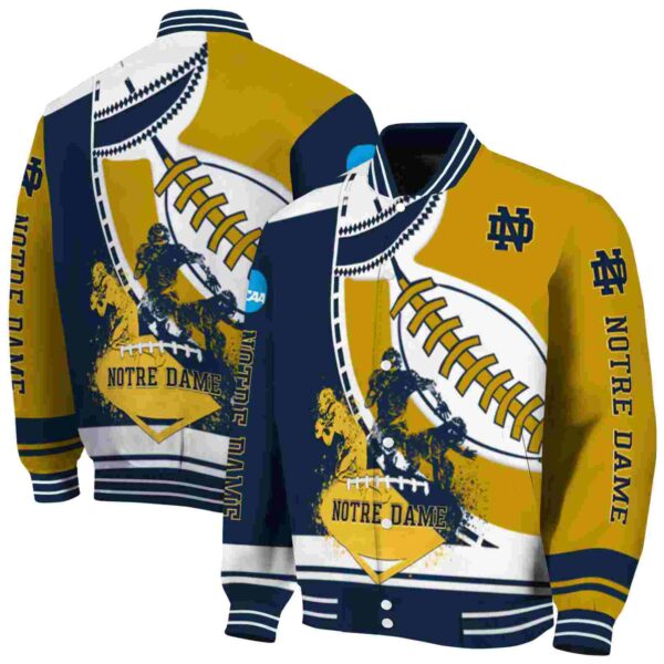 notre dame fighting irish baseball stitching gold white jacket fashion forward