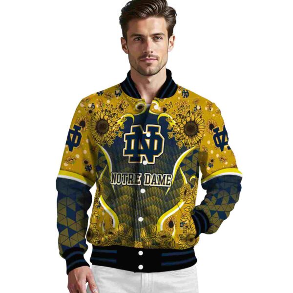 notre dame fighting irish sunflower bloom navy yellow jacket high quality