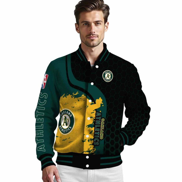 oakland athletics hexagonal pattern green black jacket high quality