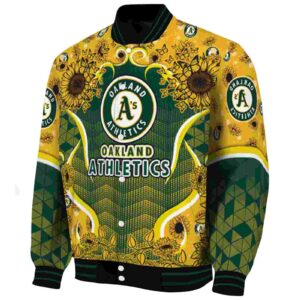 oakland athletics sunflower bloom green yellow jacket best selling