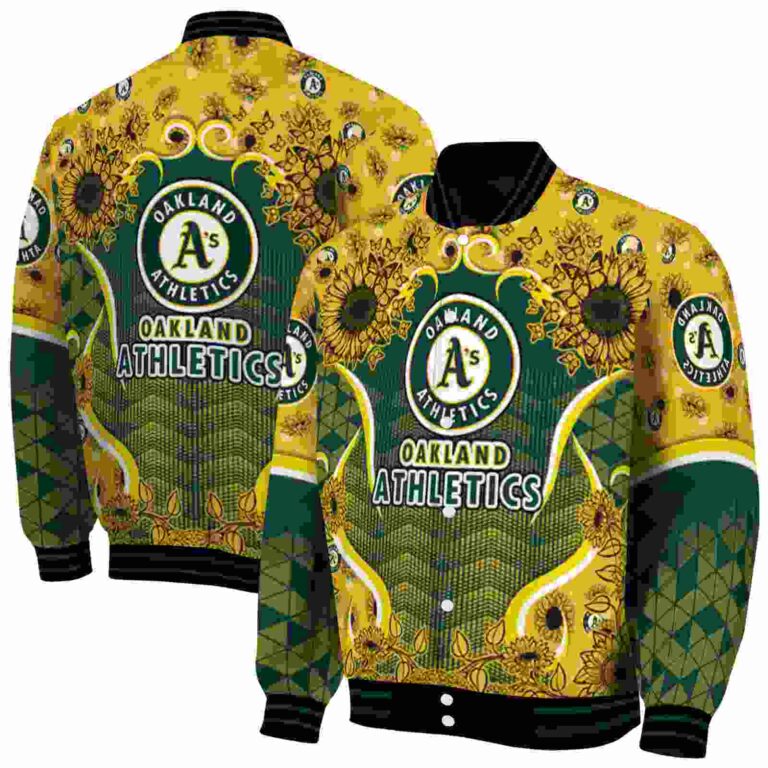 oakland athletics sunflower bloom green yellow jacket fashion forward