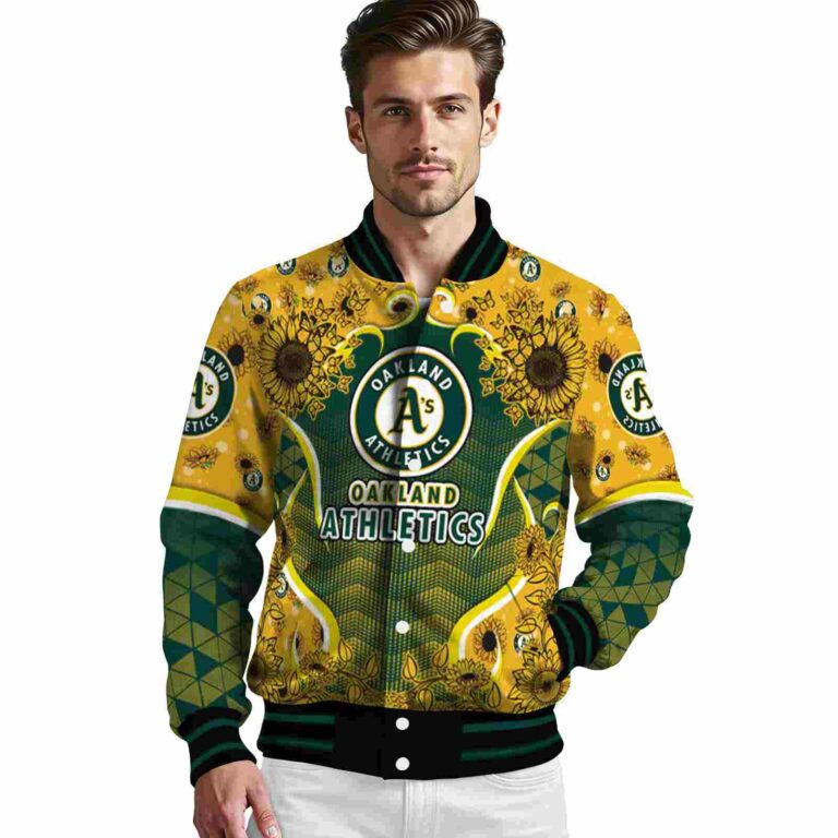 oakland athletics sunflower bloom green yellow jacket high quality