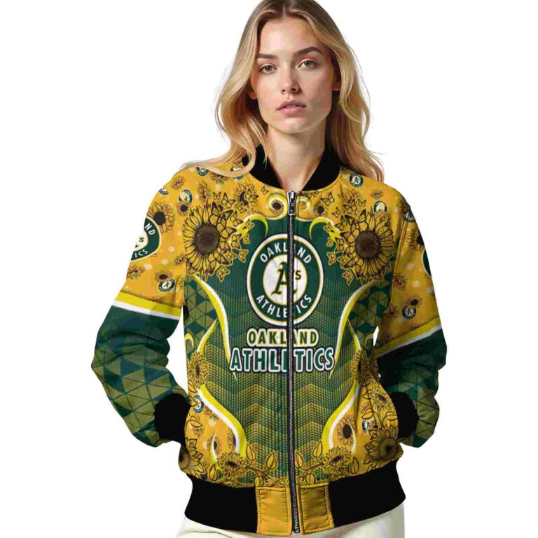 oakland athletics sunflower bloom green yellow jacket latest model