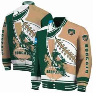 ohio bobcats baseball stitching tan white jacket fashion forward