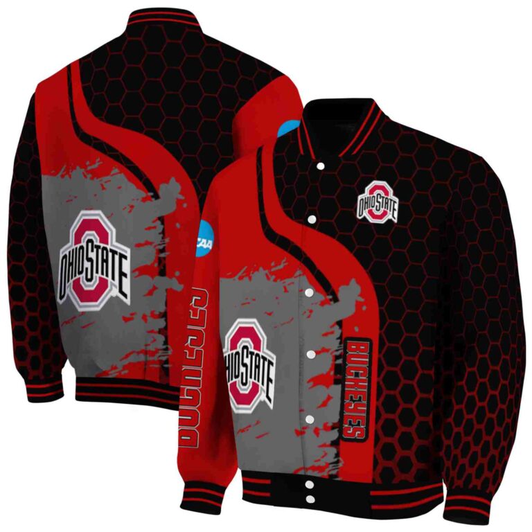 ohio state buckeyes hexagonal pattern scarlet black jacket fashion forward
