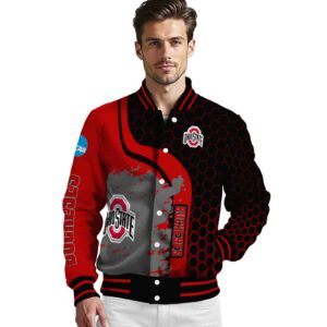 ohio state buckeyes hexagonal pattern scarlet black jacket high quality
