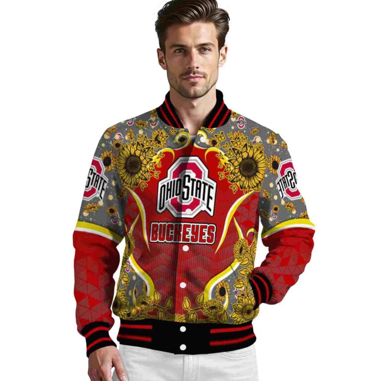 ohio state buckeyes sunflower bloom scarlet yellow jacket high quality