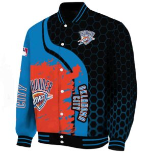 oklahoma city thunder hexagonal pattern blue black jacket best selling