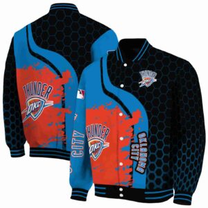 oklahoma city thunder hexagonal pattern blue black jacket fashion forward