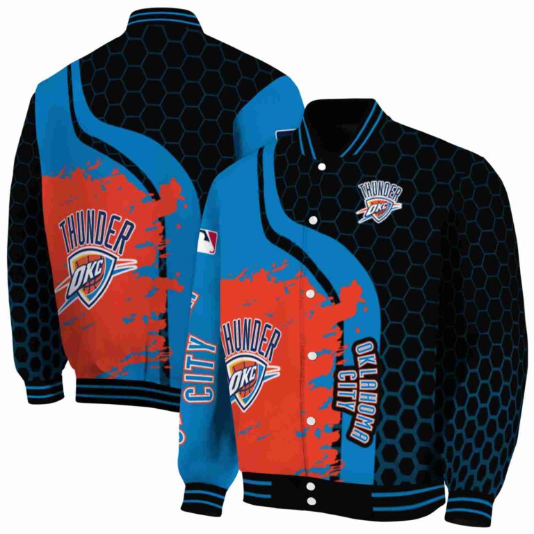 oklahoma city thunder hexagonal pattern blue black jacket fashion forward