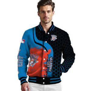 oklahoma city thunder hexagonal pattern blue black jacket high quality