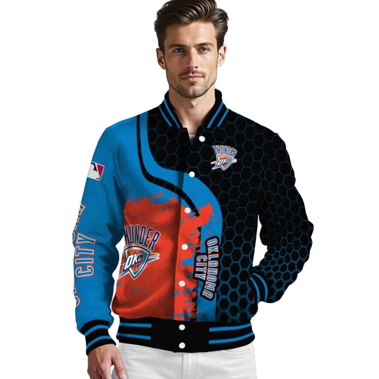 oklahoma city thunder hexagonal pattern blue black jacket high quality