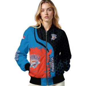 oklahoma city thunder hexagonal pattern blue black jacket latest model
