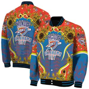 oklahoma city thunder sunflower bloom blue yellow jacket fashion forward