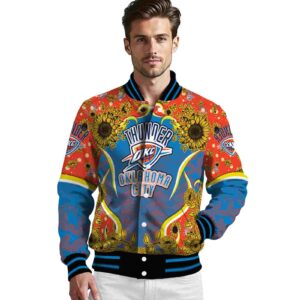 oklahoma city thunder sunflower bloom blue yellow jacket high quality