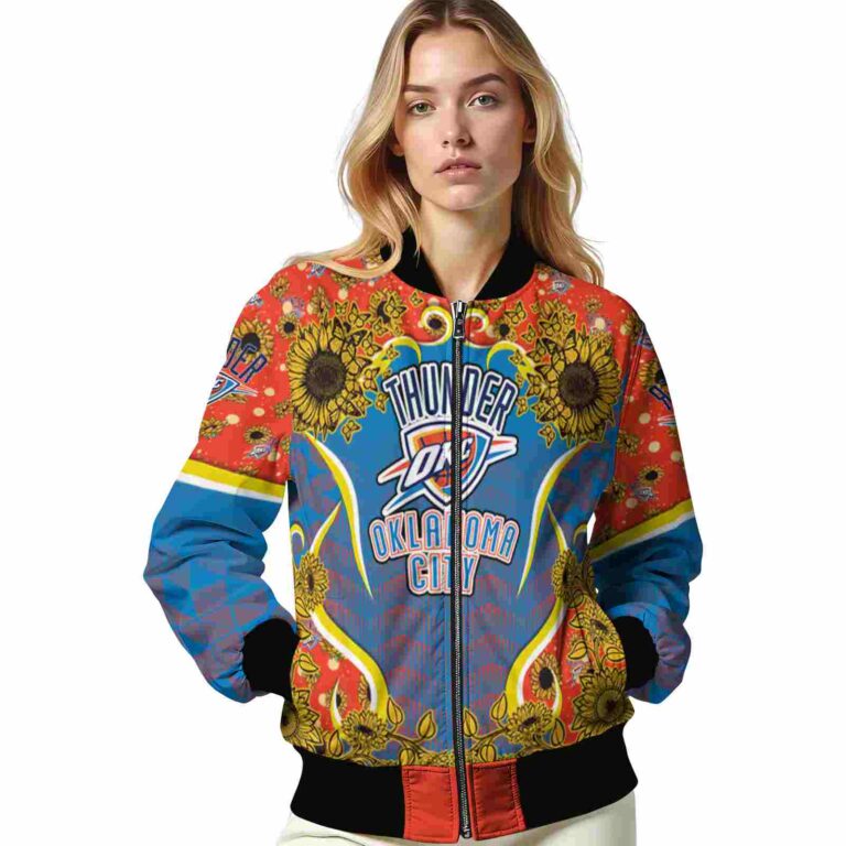 oklahoma city thunder sunflower bloom blue yellow jacket latest model