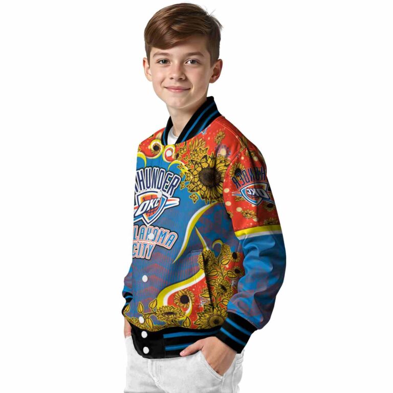 oklahoma city thunder sunflower bloom blue yellow jacket trendy