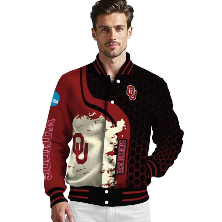 oklahoma sooners hexagonal pattern crimson black jacket high quality