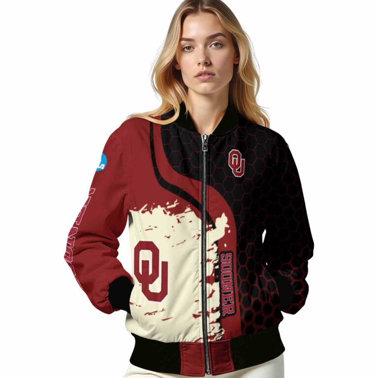 oklahoma sooners hexagonal pattern crimson black jacket latest model