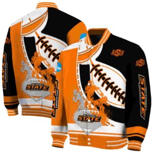oklahoma state cowboys baseball stitching black white jacket fashion forward