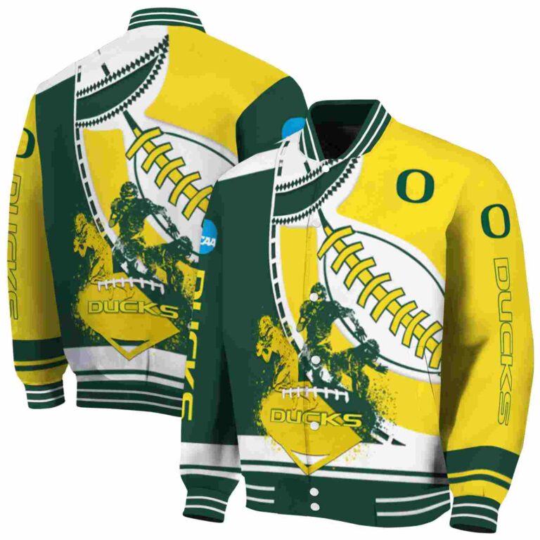 oregon ducks baseball stitching yellow white jacket fashion forward