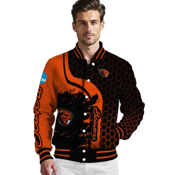 oregon state beavers hexagonal pattern orange black jacket high quality