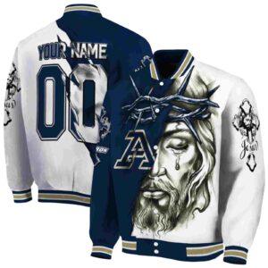 personalized akron zips jesus tears blue white jacket fashion forward