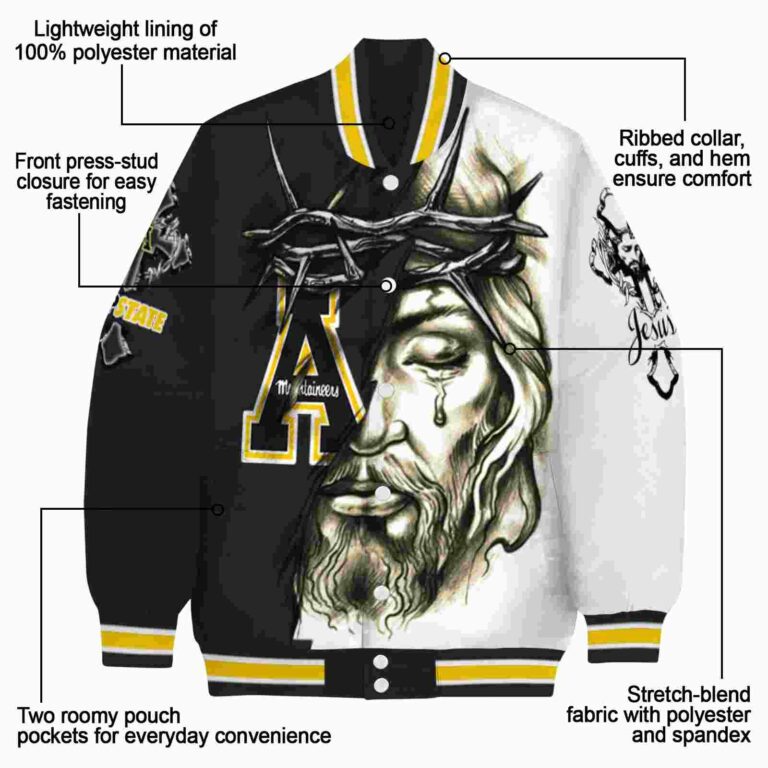 personalized appalachian state mountaineers jesus tears black white jacket new arrival