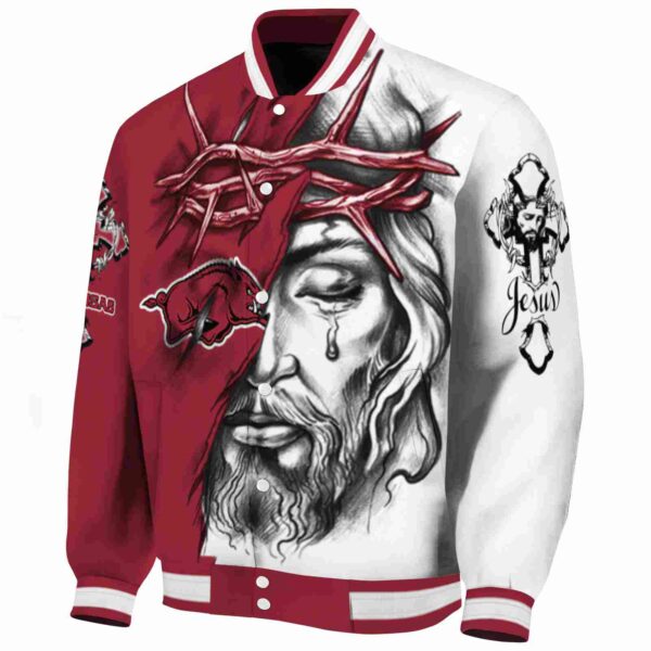 personalized arkansas razorbacks jesus tears red white jacket best selling