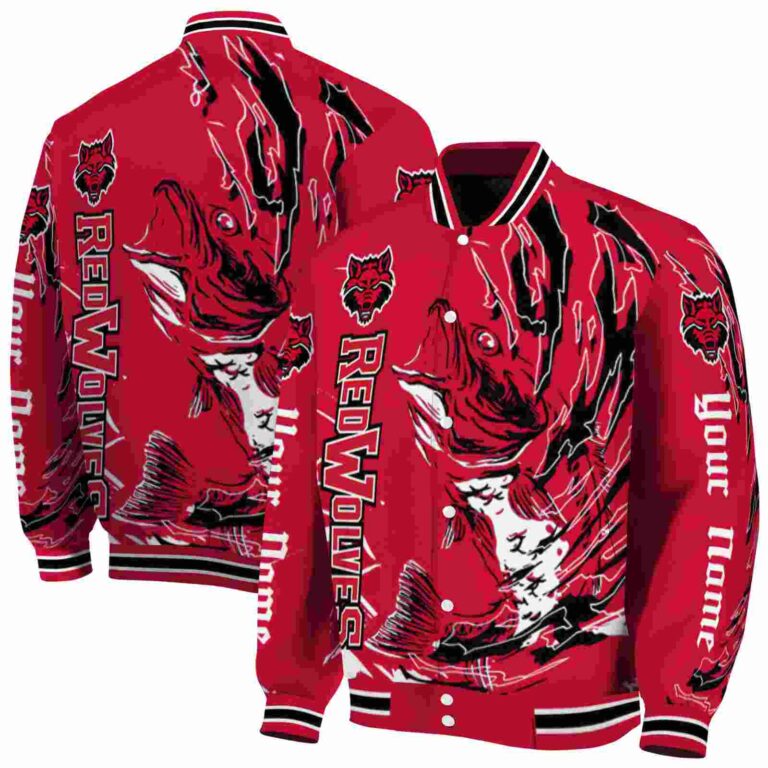 personalized arkansas state red wolves fishing passion scarlet white jacket fashion forward