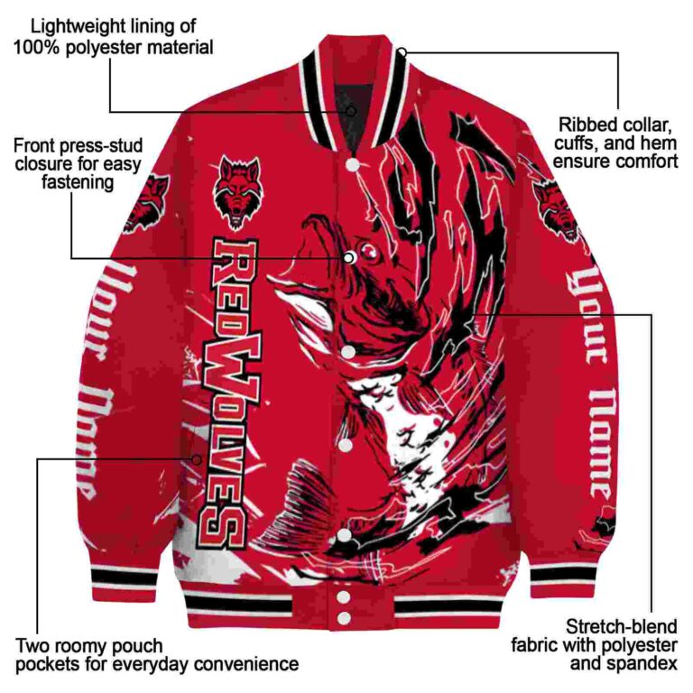 personalized arkansas state red wolves fishing passion scarlet white jacket new arrival
