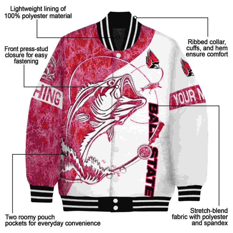 personalized ball state cardinals fishing rod white jacket new arrival