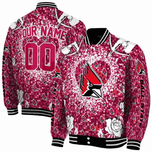 personalized ball state cardinals heart explosion red jacket fashion forward