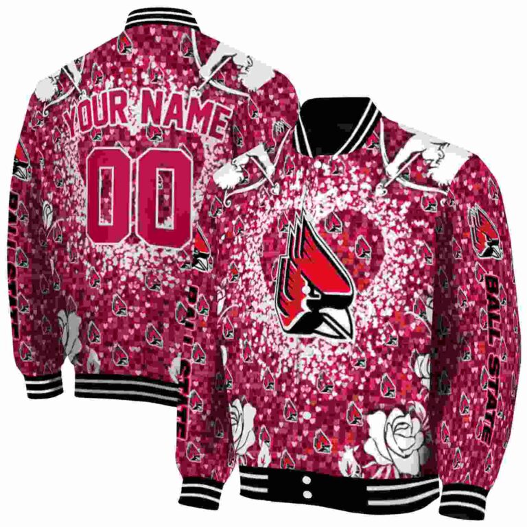 personalized ball state cardinals heart explosion red jacket fashion forward