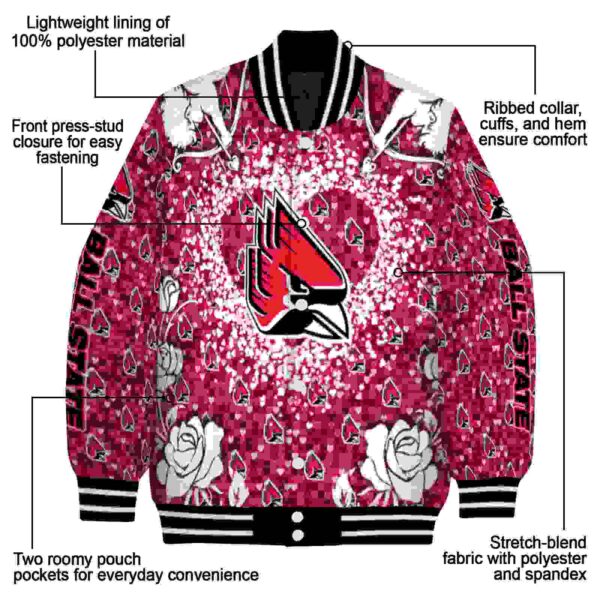 personalized ball state cardinals heart explosion red jacket new arrival