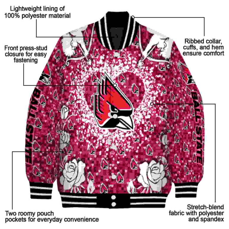 personalized ball state cardinals heart explosion red jacket new arrival
