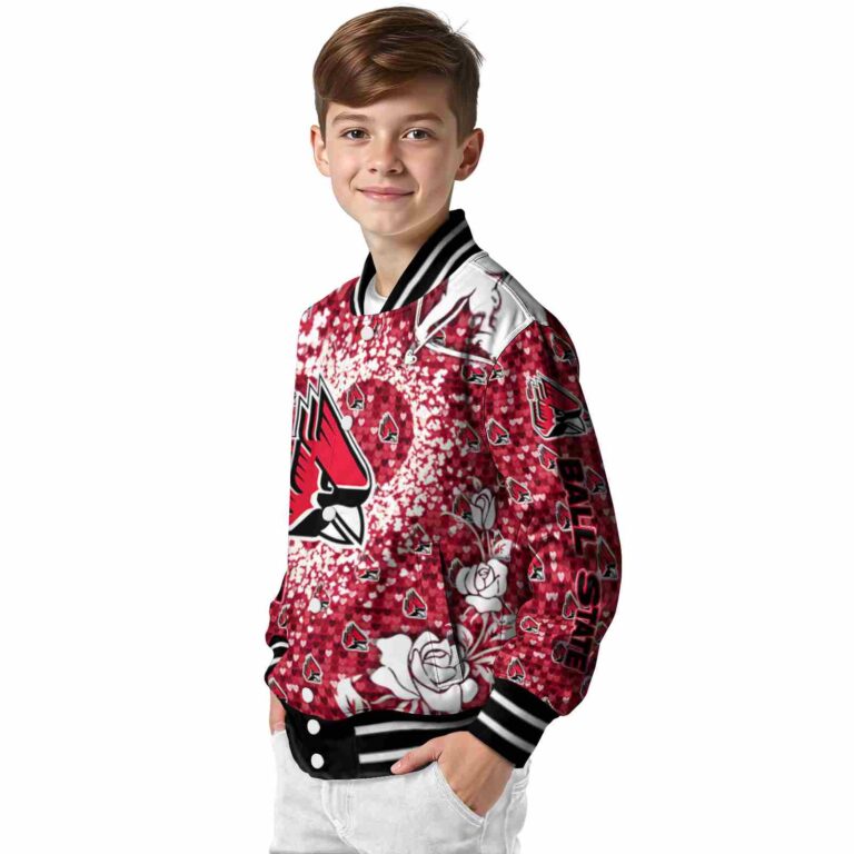 personalized ball state cardinals heart explosion red jacket trendy