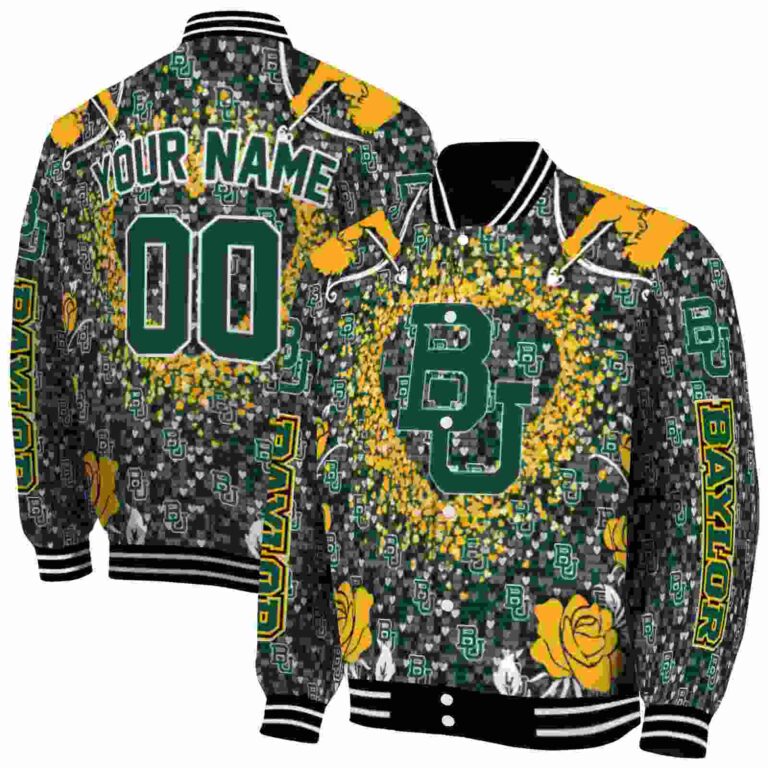 personalized baylor bears heart explosion green jacket fashion forward