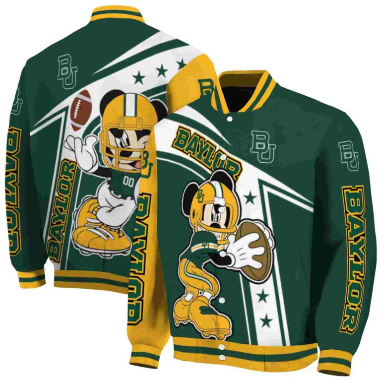 personalized baylor bears mickey football green white jacket fashion forward