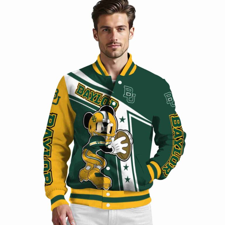 personalized baylor bears mickey football green white jacket high quality