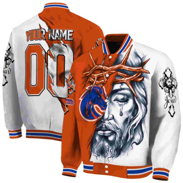 personalized boise state broncos jesus tears orange white jacket fashion forward