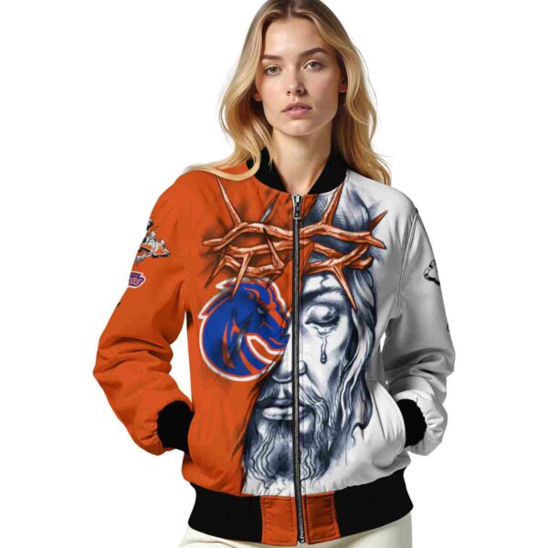 personalized boise state broncos jesus tears orange white jacket latest model