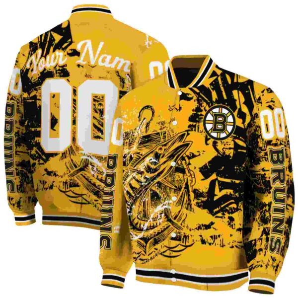 personalized boston bruins fishing art gold jacket fashion forward