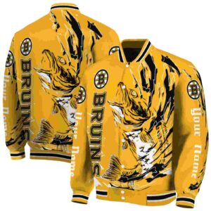 personalized boston bruins fishing passion gold white jacket fashion forward