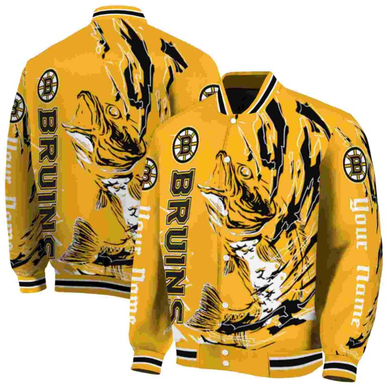 personalized boston bruins fishing passion gold white jacket fashion forward