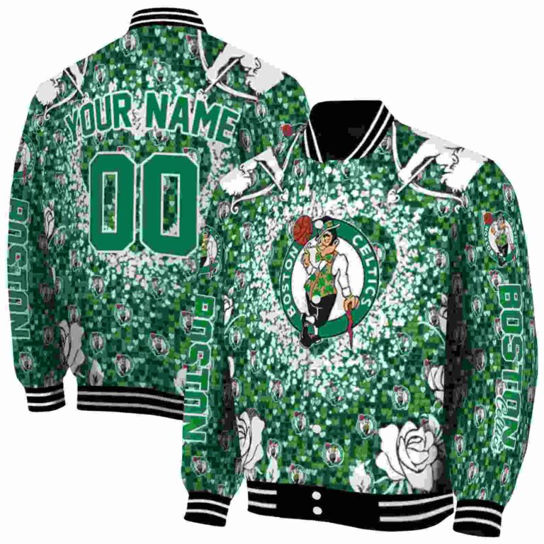 personalized boston celtics heart explosion green jacket fashion forward