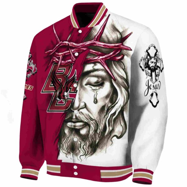 personalized boston college eagles jesus tears maroon white jacket best selling