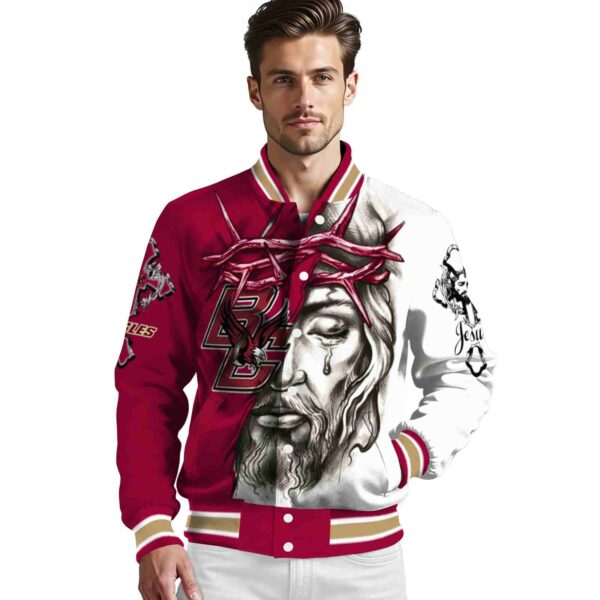 personalized boston college eagles jesus tears maroon white jacket high quality