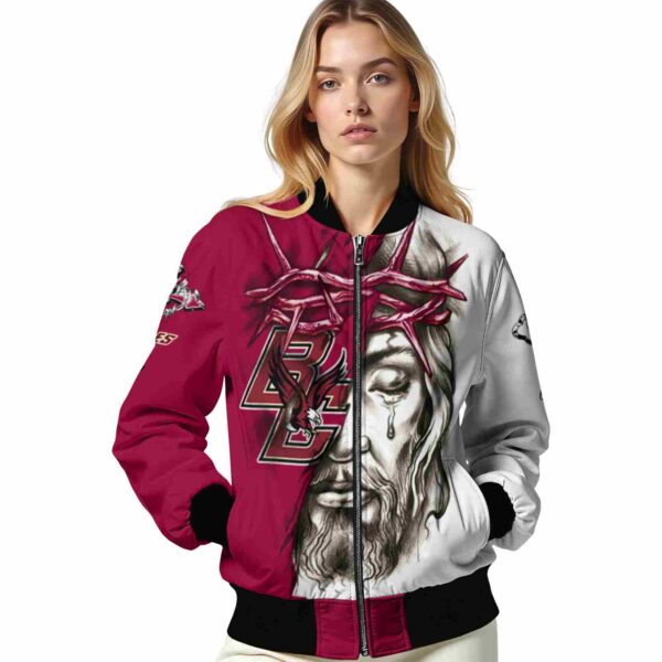 personalized boston college eagles jesus tears maroon white jacket latest model